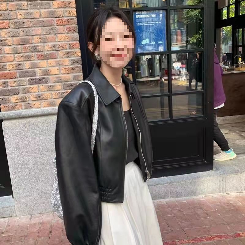 High-End Hong Kong Style Motorcycle Leather Jacket for Women 2025 Spring & Fall New Loose and Versatile American Simple and Western Style Leather Jacket