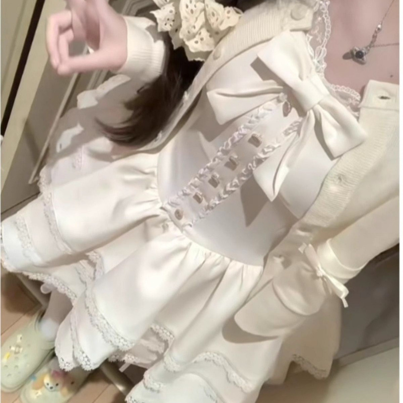 法式甜美独特超好看开衫外套蓬蓬蛋糕连衣裙两件套小个子秋秋穿搭|undefined