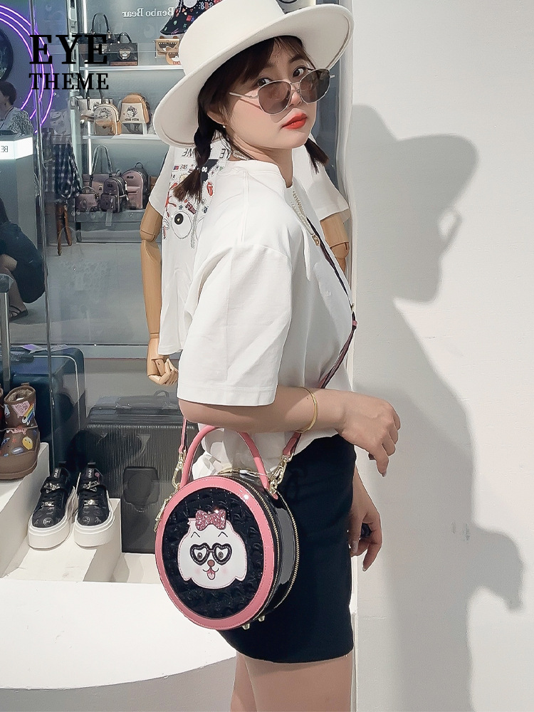 Personalidad de dibujos animados coloridos bolsos de mochila de dama con cremallera bolsas redondas de diseño de nicho de piel esmaltada 2629 #