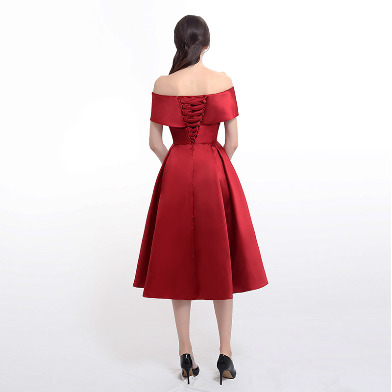 Comercio exterior europeo y americano Amazon AliExpress deseo vino rojo falda simple satén banquete boda Vestido de regreso a la puerta