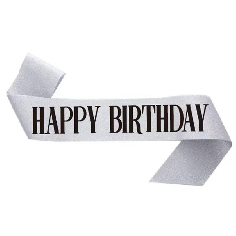 Happybirthday silver black letter ribbon