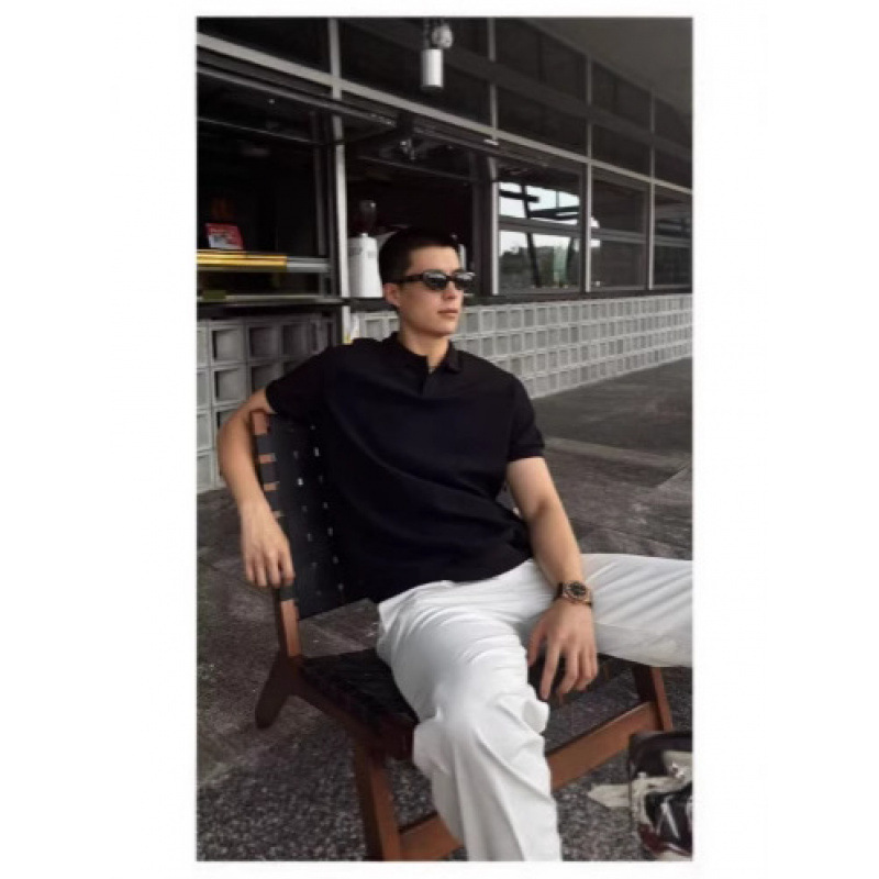 美式海鸥领polo衫男士纯色针织弹力高级肌理感坑条上衣弹力板正T|undefined