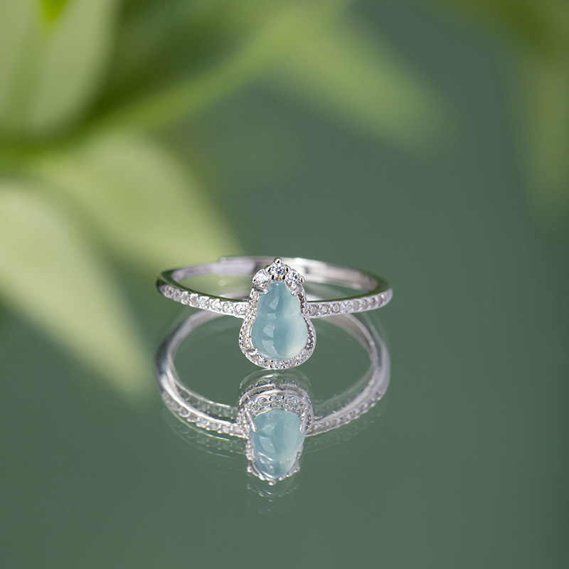 GOURD STERLING 실버 925 링 새로운 중국 스타일 국가 조수 위험한 소재 푸른 물 에메랄드 링 INS 바람 고급 센스 풀루 링