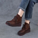 以一 Демисезонные короткие сапоги на платформе, флисовые туфли для матери, удерживающие тепло ботинки, мягкая подошва