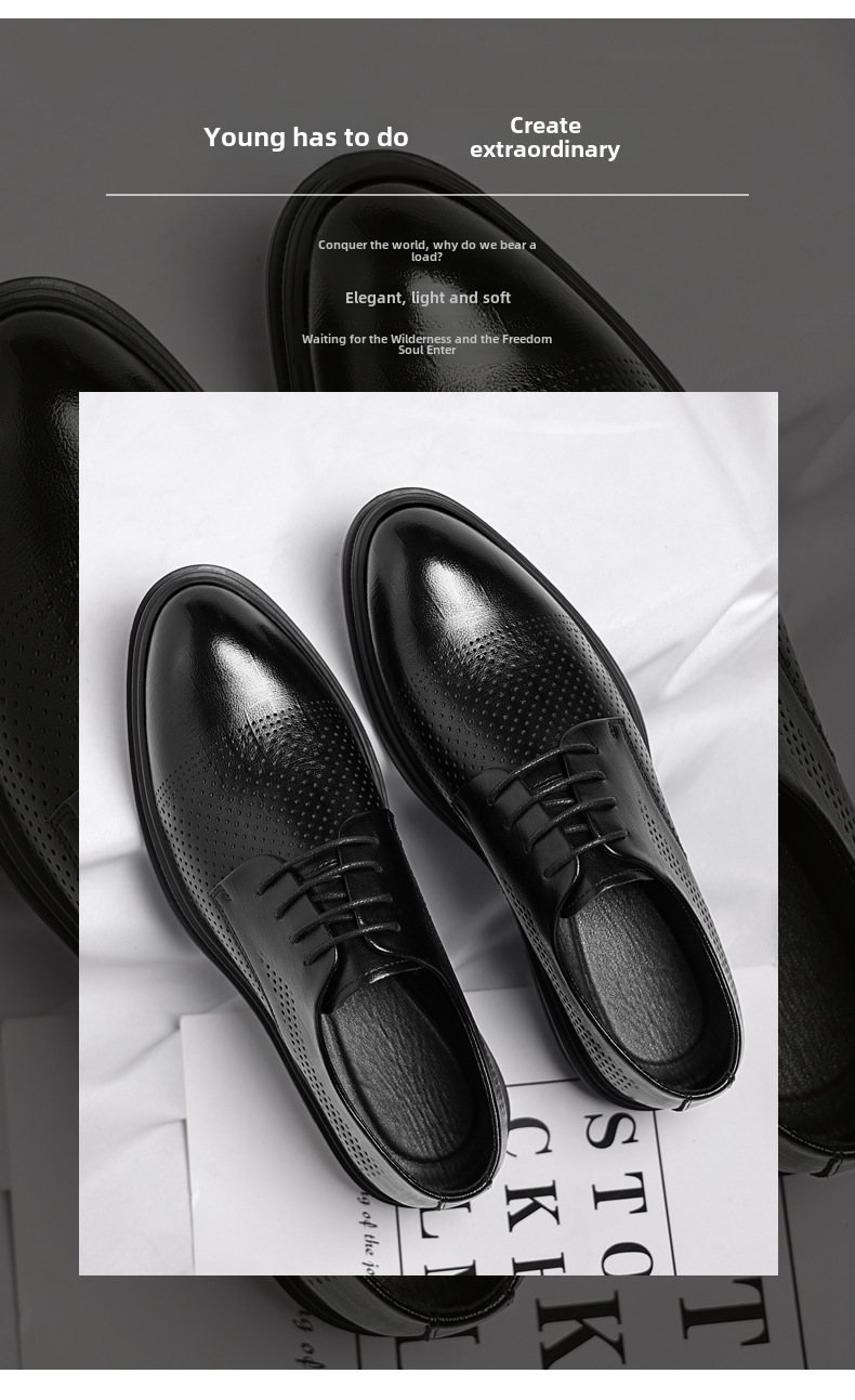 Leather shoes men's summer hollow-out business formal wear 2024 men's casual height increasing sandals wedding bridegroom shoes one-piece delivery_vogvips.com