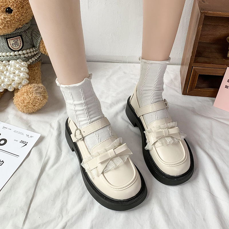 2022 nuevos zapatos japoneses Lolita JK de corte bajo Mary Jane Zapatos simples de cuero blanco con suela gruesa para mujer
