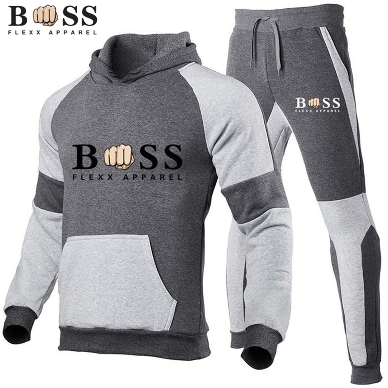 Cross-Border Men's Fleece Hooded Tracksuit Image 5