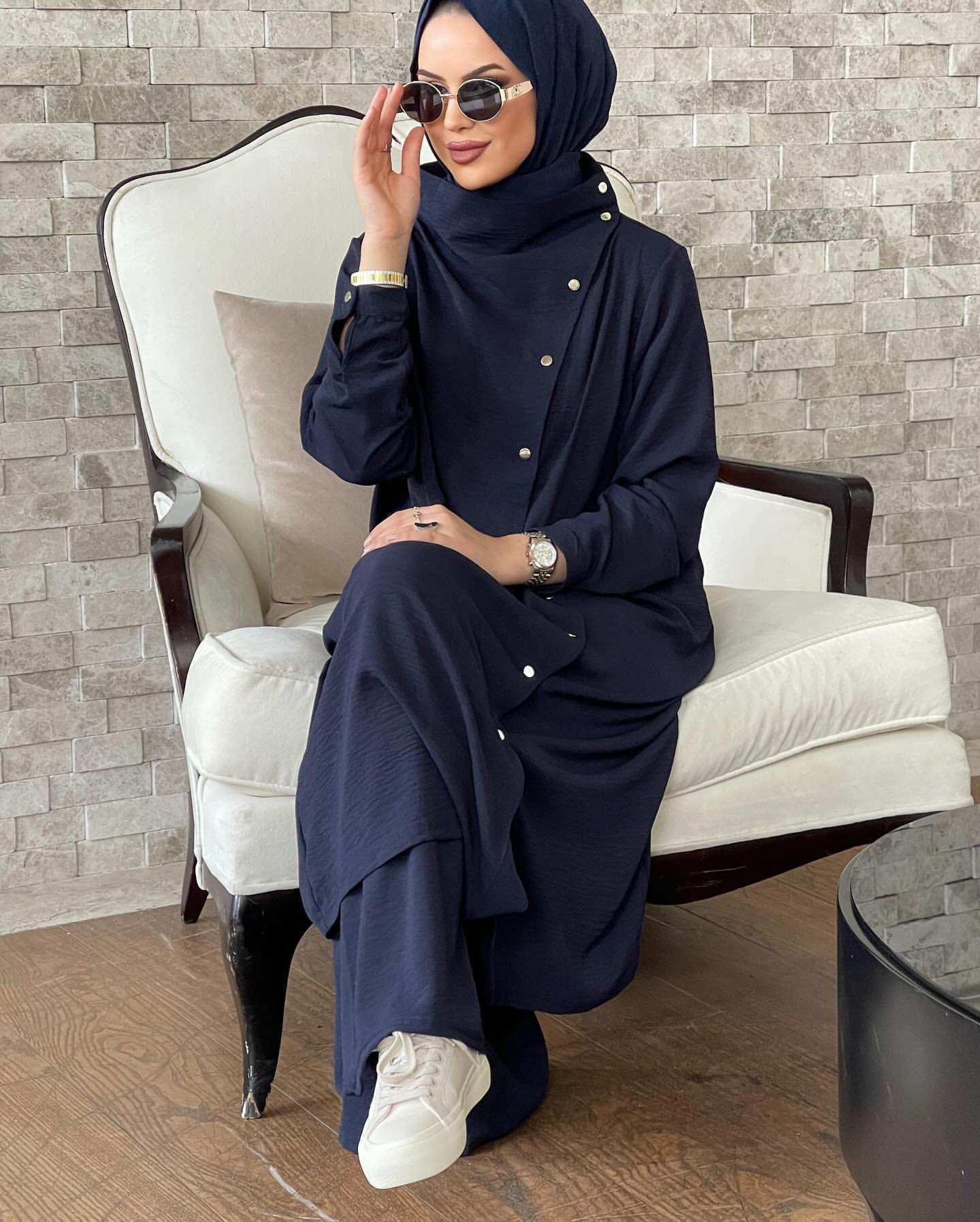 Muslim women's clothing Arabic style two-piece 2024 Spring Autumn new long sleeved shirt and pants set_voghion.com