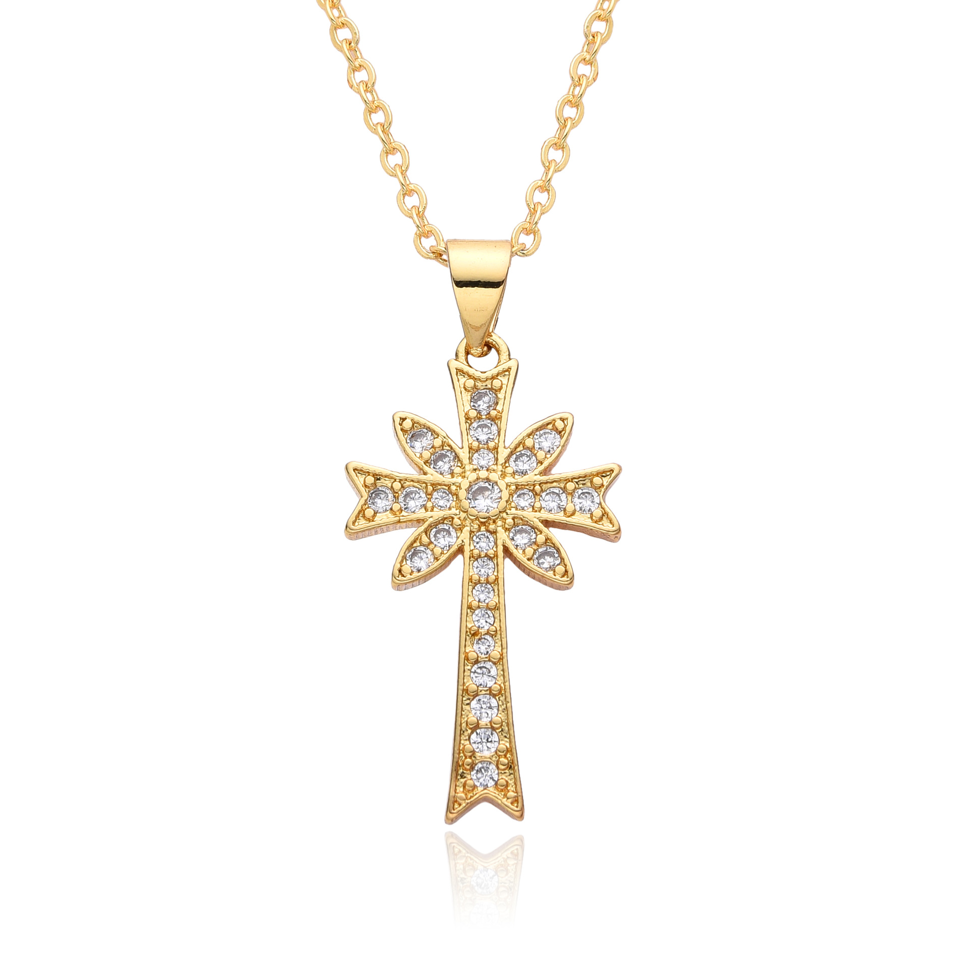 14g Weight Gold Plated Plating Material Zircon Inlay Material Pendant Necklace Classification cable chain Chain Type 1 Piece Quantity Holiday, Daily Occasion Copper Material Cross Pattern Women's Gender Hollow Out, Inlay Design Simple Style, Shiny Style Copper Gold Plated Simple Style Shiny Cross Hollow Out Inlay Zircon Pendant Necklace 3