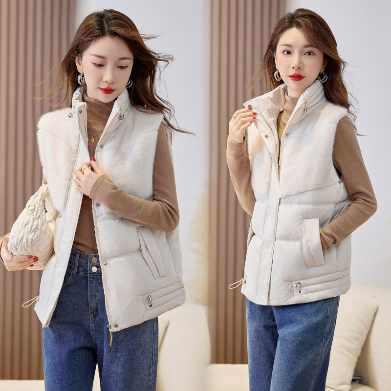 2025 otoño y invierno nuevo estilo retro de peluche empalme hombro de moda femenina chaqueta de invierno de algodón relajado casual