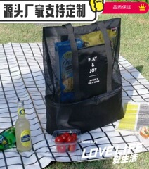 手持ちシングル肩保温バッグ2層ピクニックバッグアウトドア旅行収納メッシュアイスパック水泳弁当ビーチバッグ