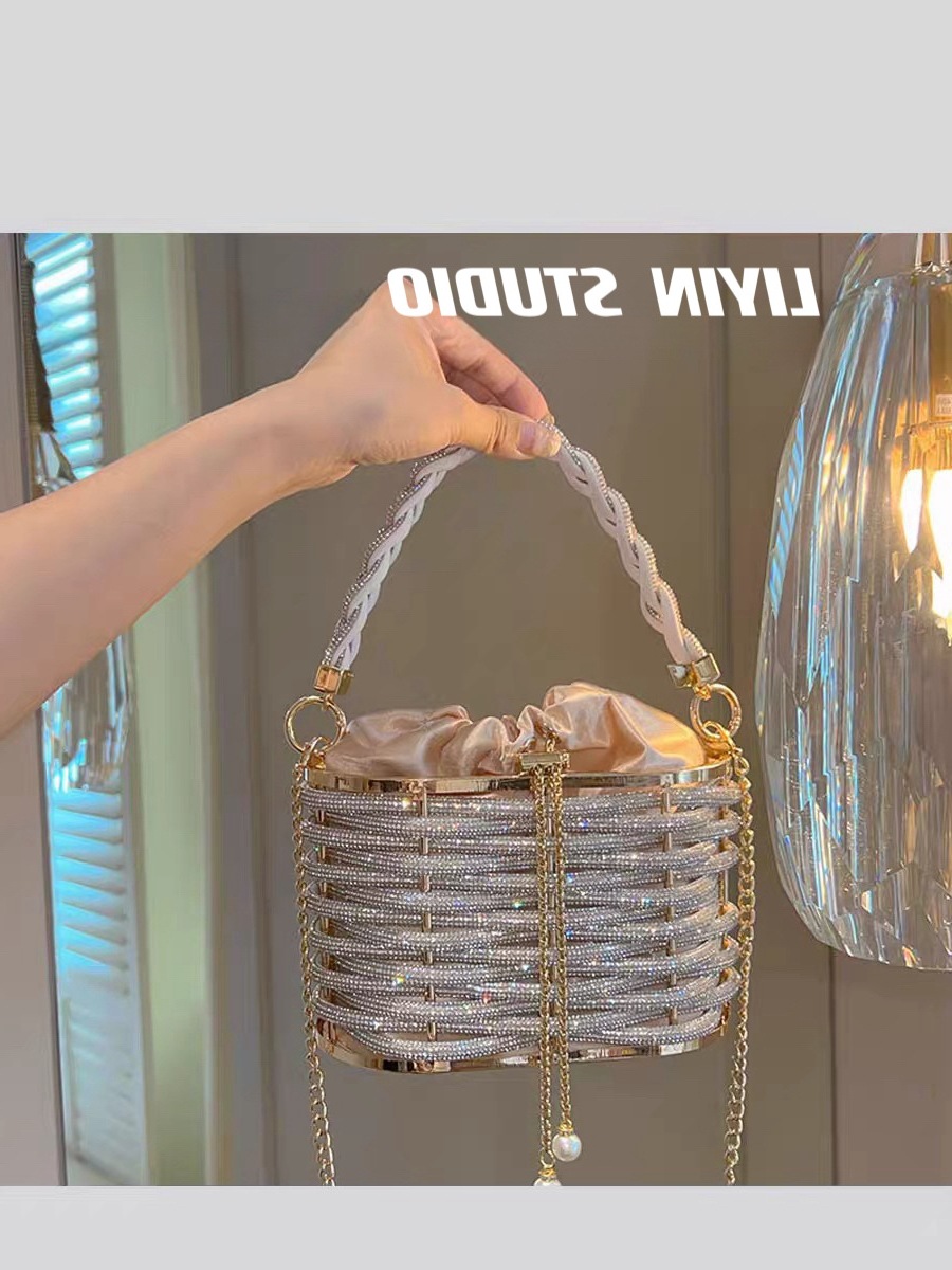 高级感爆款重手工编织闪亮水钻条菜篮子鸟笼包宴会单肩斜挎手提包
