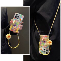 日本と韓国のカラフルな花のブレスレット Apple 16promax 携帯電話ケース iPhone15 新しい 13/14/12/x に適しています
