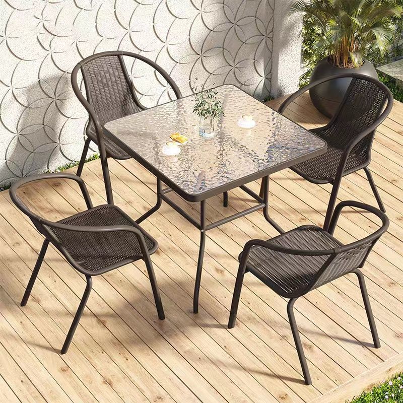 Outdoor table and chair set, balcony open-air table and chair set, small garden modern wrought iron table and chair set, small coffee table, glass outdoor courtyard