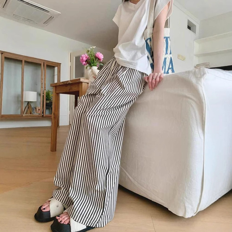 [Specially Designed for Southeast Asia Original Fabrics] Douyin Live Broadcast Quality Vertical Stripesd Pants Bubble Stripesd Wide Leg Pants