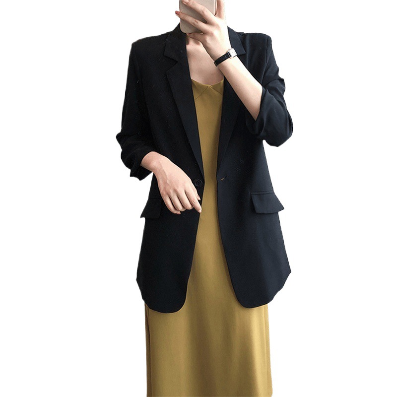 ng2510292 Chiffon-Blazer für Damen, dünner, locker geschnittener Sommerblazer, trendiger, lässiger, mittellanger weißer Blazer_voghion.com