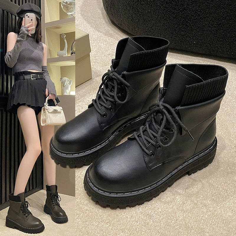 Ботинки Martin, женские осенне-зимние новые подходящие ко всему ботильоны в британском стиле на низком каблуке, популярные в Интернете элегантные модные женские ботинки на шнуровке спереди