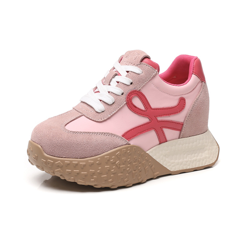 Giày sneaker nữ đế dày tăng chiều cao phong cách cổ điển — Màu hồng