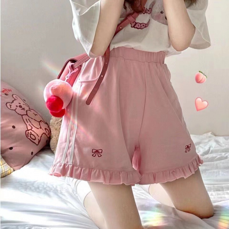 Design Sense Summer Sports Shorts Female Students 2023 New Japanese Embroidered Loose Slimming Wide Leg Shorts Women