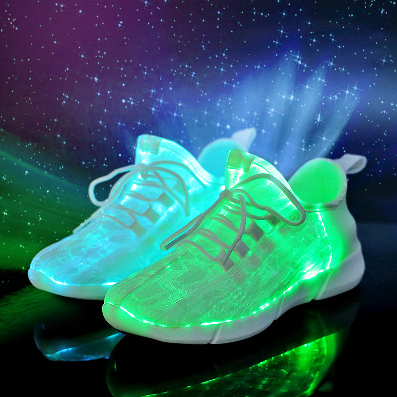 Summer Breathable Fly-Knit Rechargeable Luminous Shoes Cross-Border Large Size Parent-Child Shoes Lightweight Running Shoes Sports Shoes Light Shoes