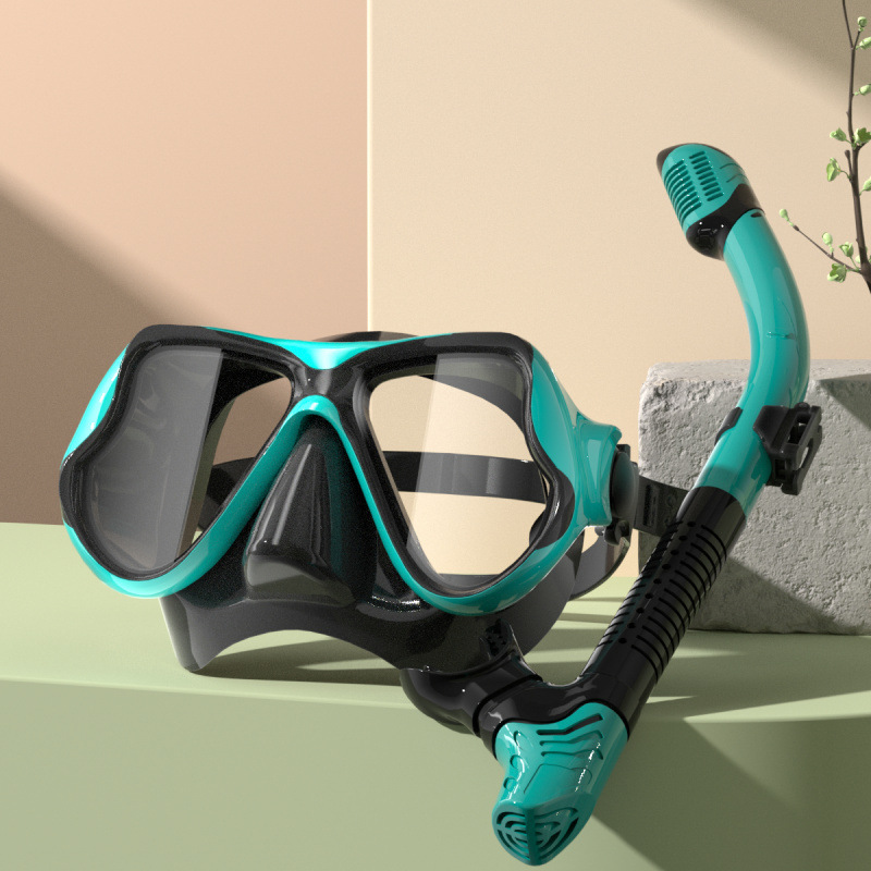 검정색 및 녹색 마스크 + 마우스피스 및 스노클 일체형 [완전 건조형]