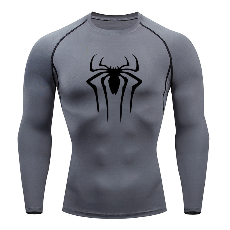 クロスボーダースパイダープリントタイツTシャツ速乾性高弾性スポーツトップクロスボーダーメーカー販売メンズフィットネスウェア|undefined