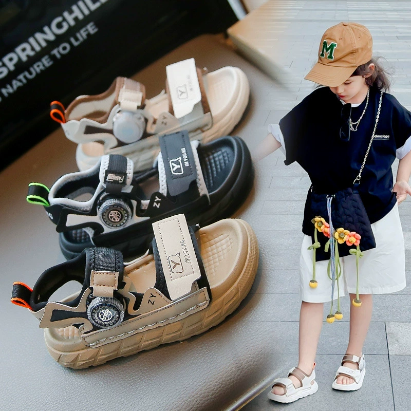 Сандалии для мальчиков 2025 новый летний детский мягкий фон пляжные туфли с вращающейся пряжкой Нескользящие мальчики спортивные сандалии большие дети