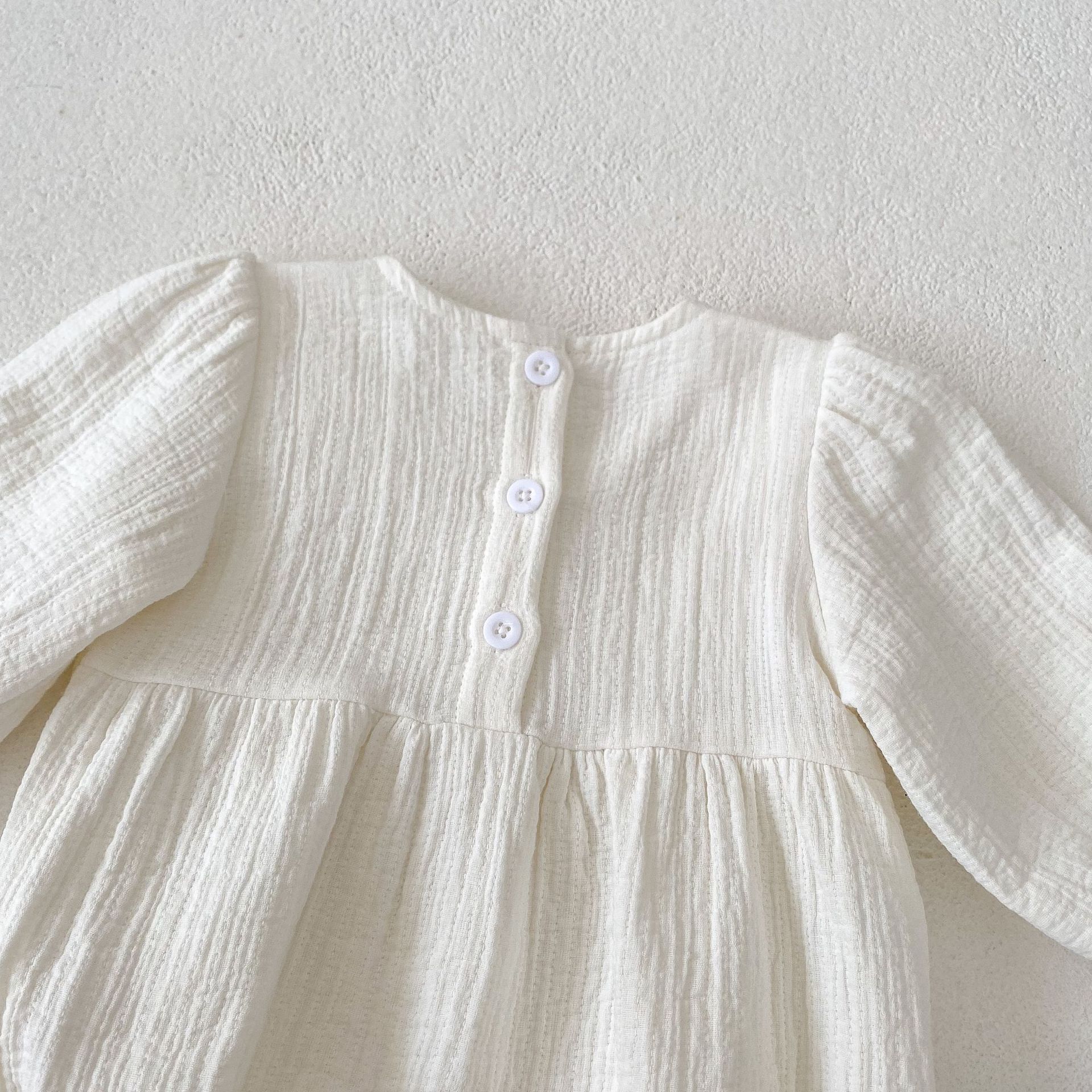 Baby and toddler autumn 2024 cotton bubble long sleeved khaki women's baby solid color ladylike bag fart triangle_voghion.com