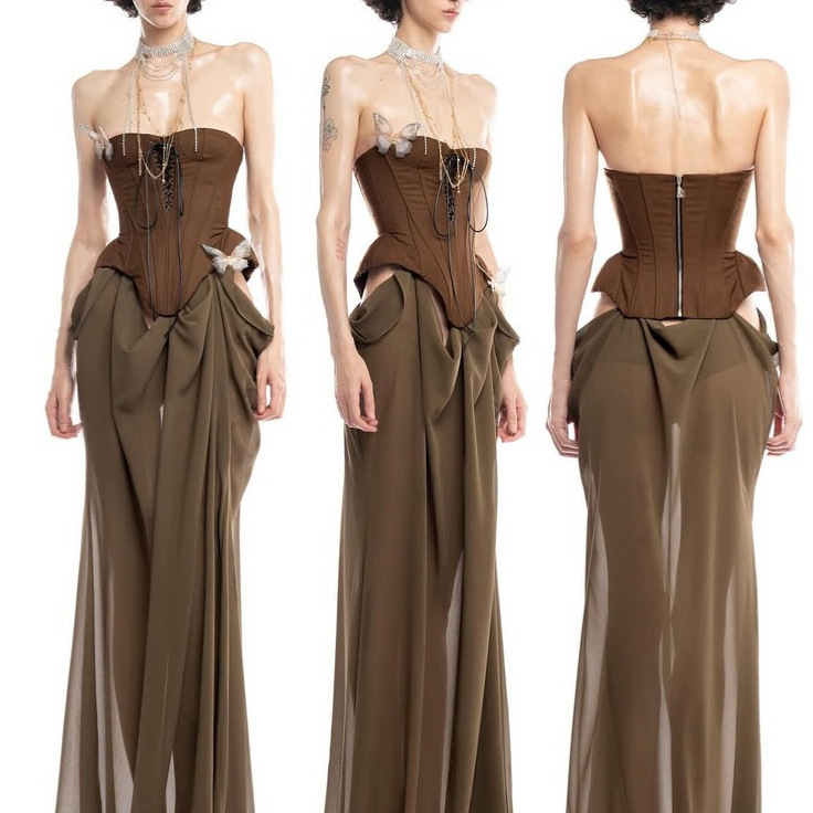 Cross-Border European and American Vintage-Style Fishbone Sexy Strapless Dress, Elegant Long Gown with a High-End Feel Cross-Border European and American Vintage-Style Fishbone Sexy Strapless Dress, Elegant Long Gown with a High-End Feel