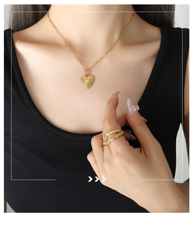15g Weight 0.03µm-0.05µm Gold Plating Thickness PVD Coated Gold Plating Process PVD Coated Real Gold Plated Heart Shape Titanium Steel Fashion Waterproof Non Tarnish Earrings Necklace