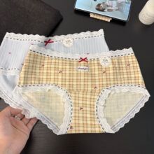 韩系田园风纯棉少女内裤中腰10A抗菌加长裆无痕包臀全棉女士内裤