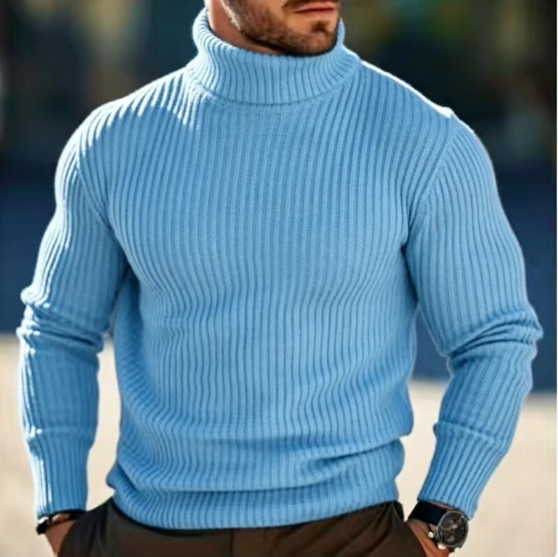 2026 Cross-border Men's Sweater European and American Elastic Knitwear Vertical Striped Turtleneck Sweater Men's Solid Color Base Shirt Plus Size 2026 Cross-border Men's Sweater European and American Elastic Knitwear Vertical Striped Turtleneck Sweater Men's Solid Color Base Shirt Plus Size