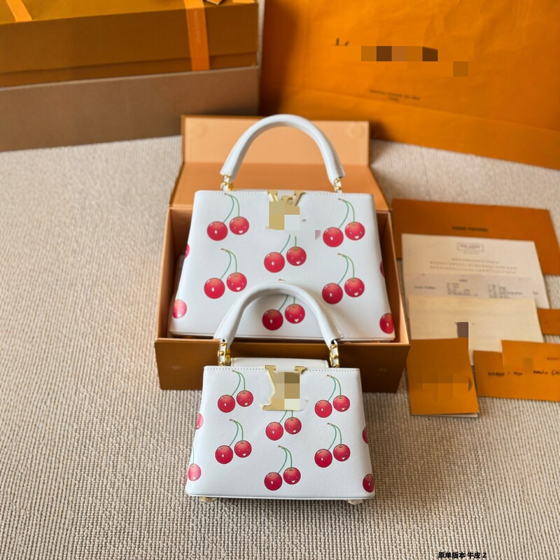 Cross-Border Exclusive Popular Cherry Women's Bag Printed Large-Capacity Handbag Genuine Leather Lady Bag Capucines