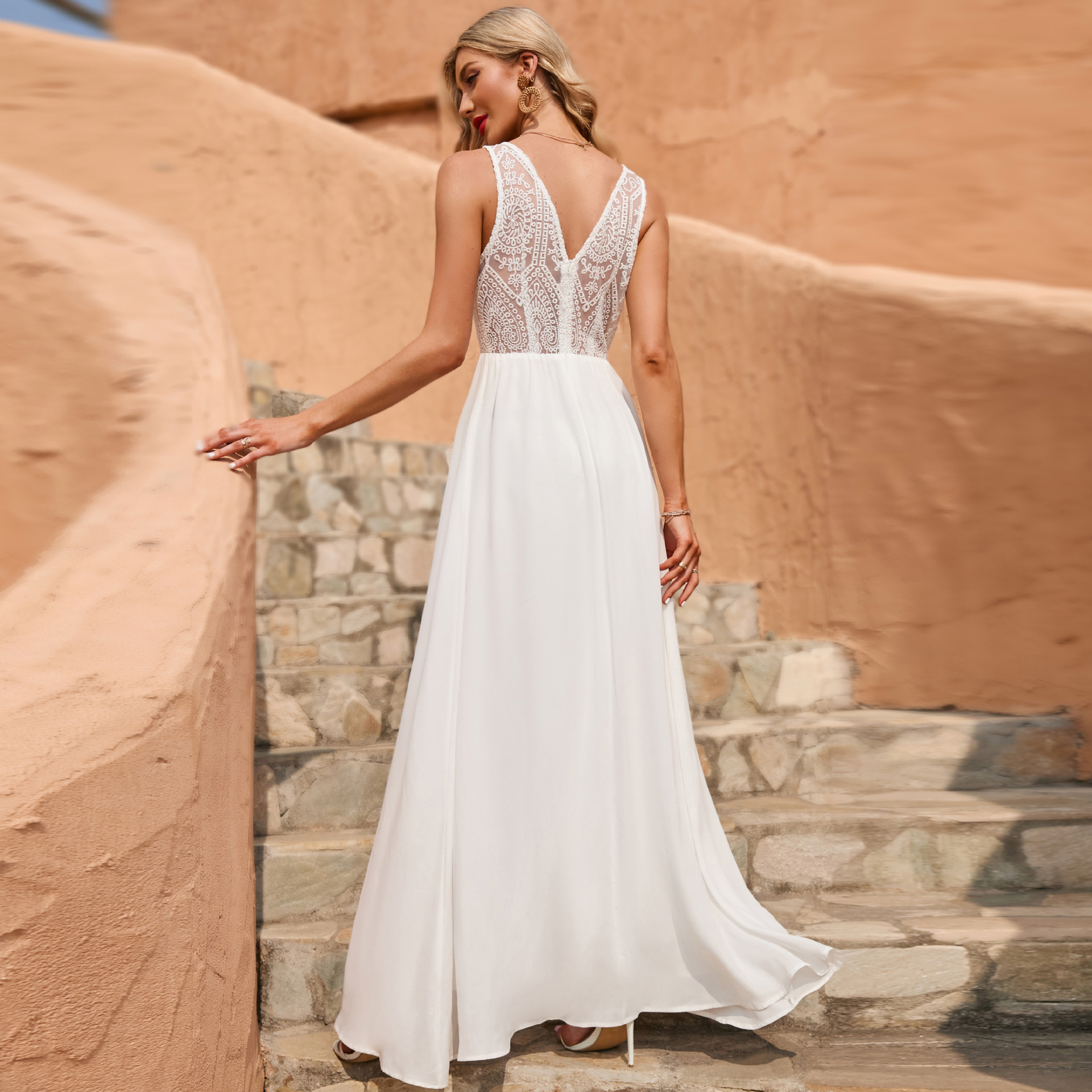 2023 primavera europea y americana y el verano Comercio exterior Amazon nueva ropa de mujer deseo nuevo V-cuello vestido sin mangas de color sólido vestido largo