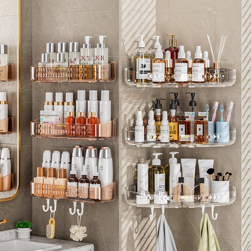 Thickened transparent storage rack, bathroom, kitchen, dormitory wall transparent, no punching wall-mounted tripod