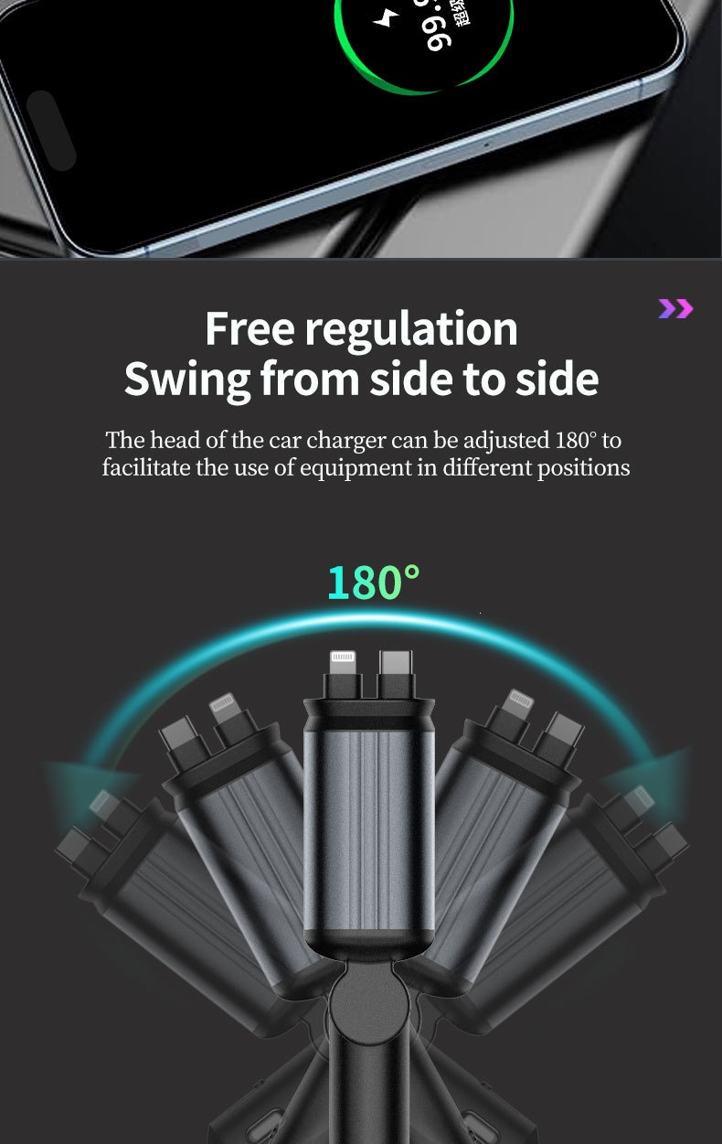 Cross-border exclusive supply of new car phone charger with dual retractable cables and starry sky projection light, four-in-one multifunctional new product