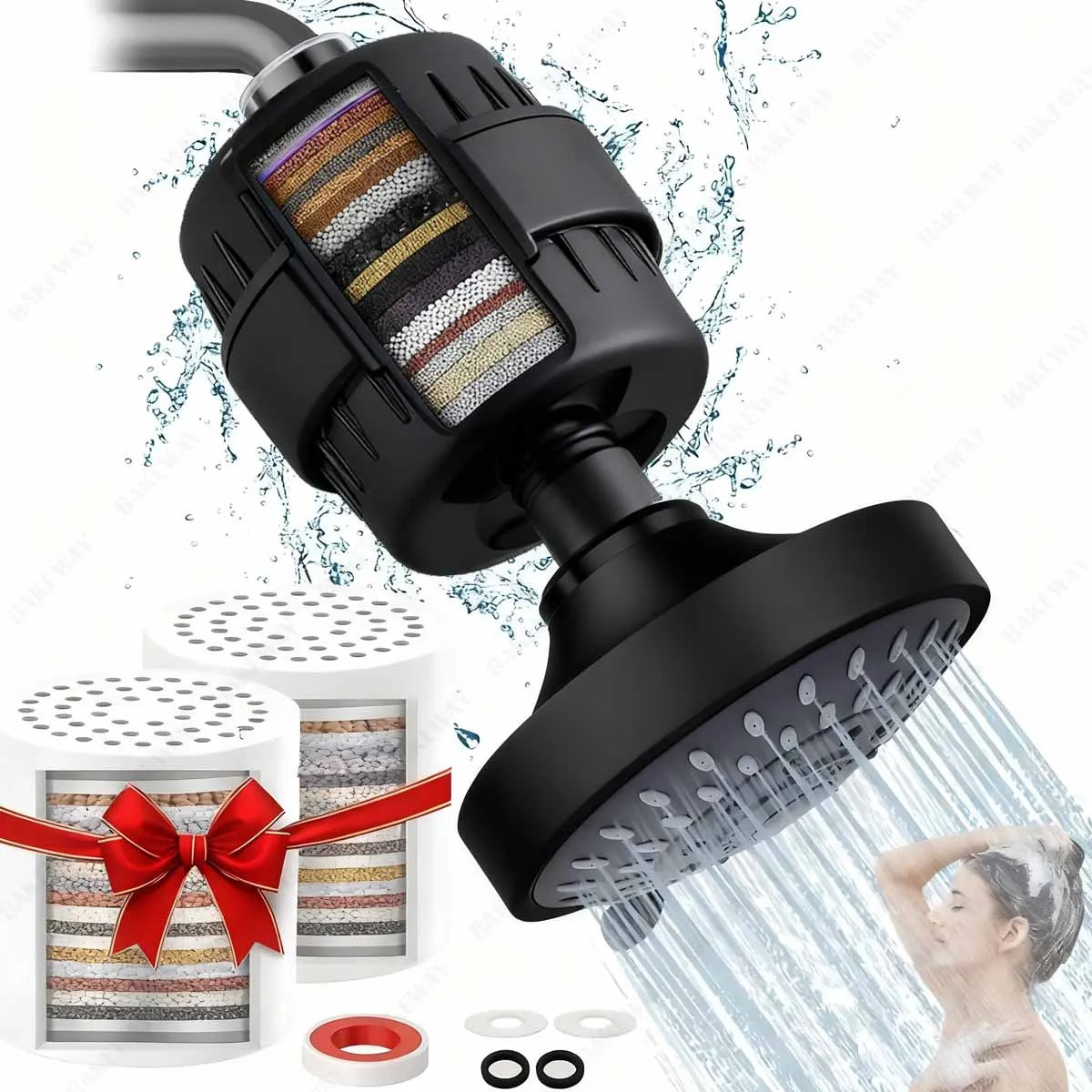 Cabezal de ducha ajustable de 4 pulgadas y 5 velocidades con filtro de 15-25 niveles para baño y caseta de ducha, pequeño set de ducha superior transfronterizo.