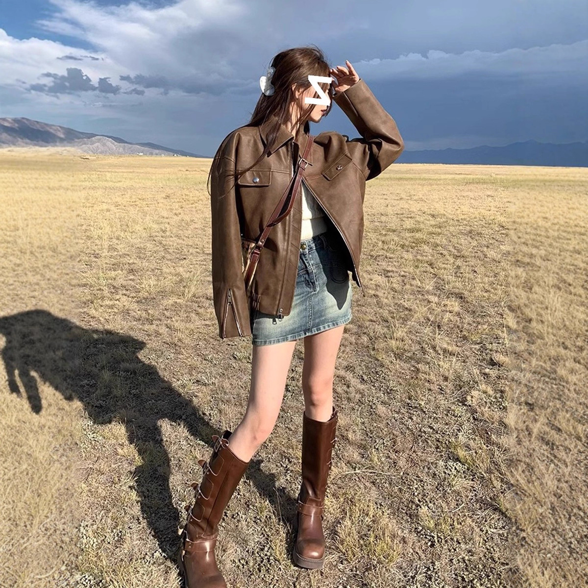 棕色皮衣外套女2025春秋新款美拉德美式复古pu皮小个子机车服夹克