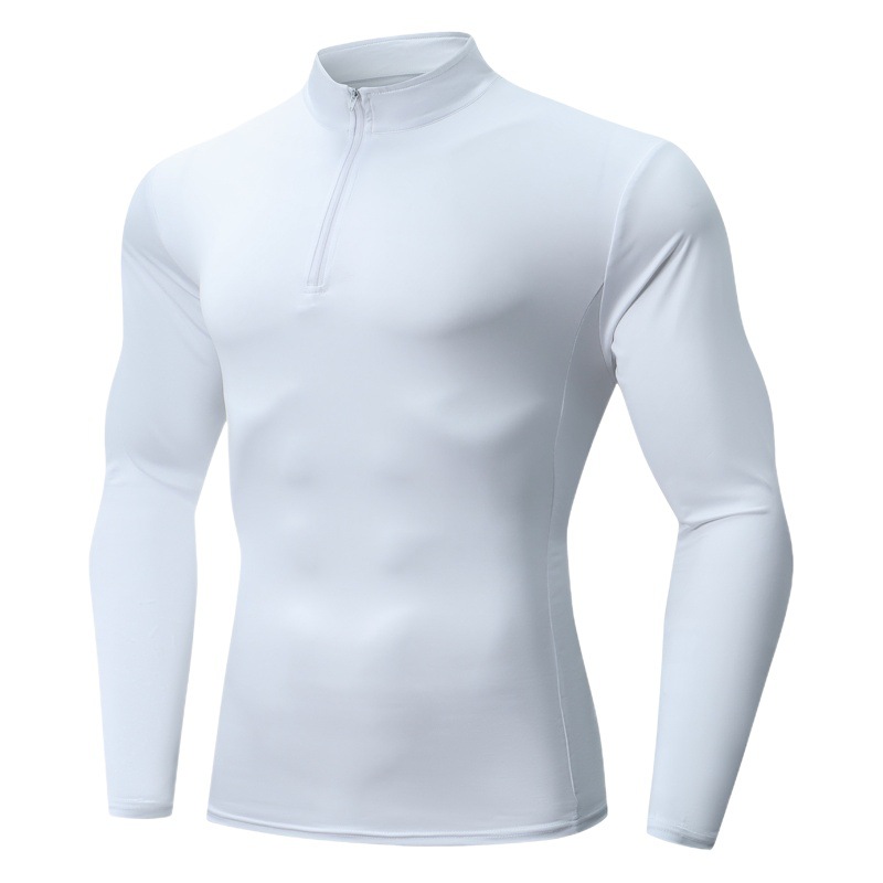 スタンドカラーチェストジッパー長袖タイツフィットネスウェアメンズ秋冬ランニングフィットネス速乾ウェアボトリングスポーツトップ