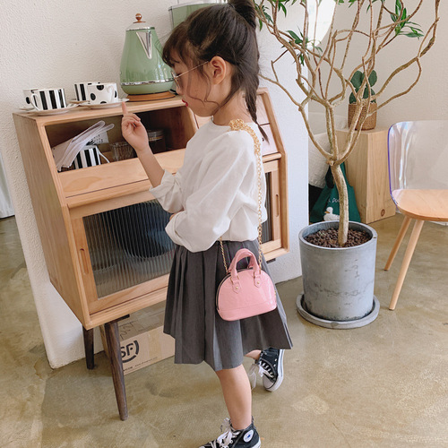 2024 Korean new style children's bag girls' bag patent leather glossy shell bag trendy mini shoulder crossbody accessory bag