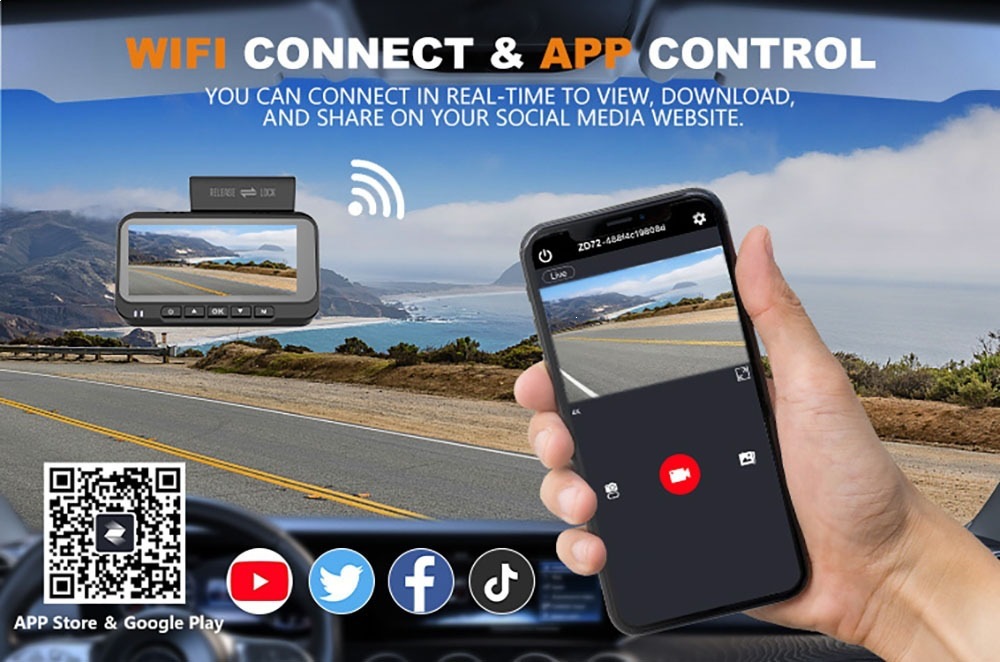 Cardvrcam Front and Rear Dual Recording 4K High-Definition Dash Cam 5g Wifi Car Camera 3.16inch Screens