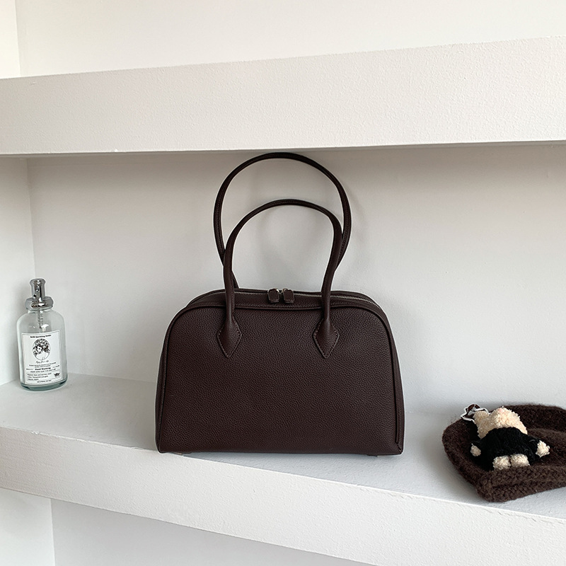 New Top Grain Cowhide Boston Pillow Bag Korean Niche Underarm Bag For Women Large Capacity Commuter Shoulder Handbag - Thumbnail 8