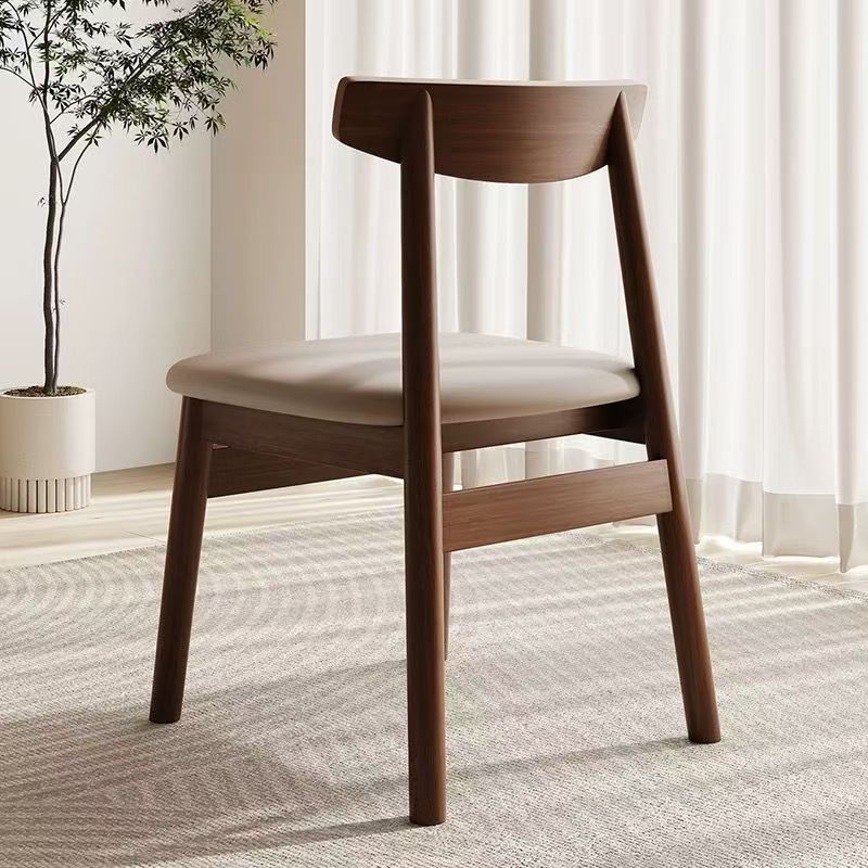 家用实木餐桌椅子胡桃木餐椅中古凳子靠背茶桌书桌商用休闲牛角椅