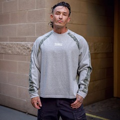 YOUNGLA美式秋冬新款运动健身迷彩拼接长袖男跑步休闲上衣T恤