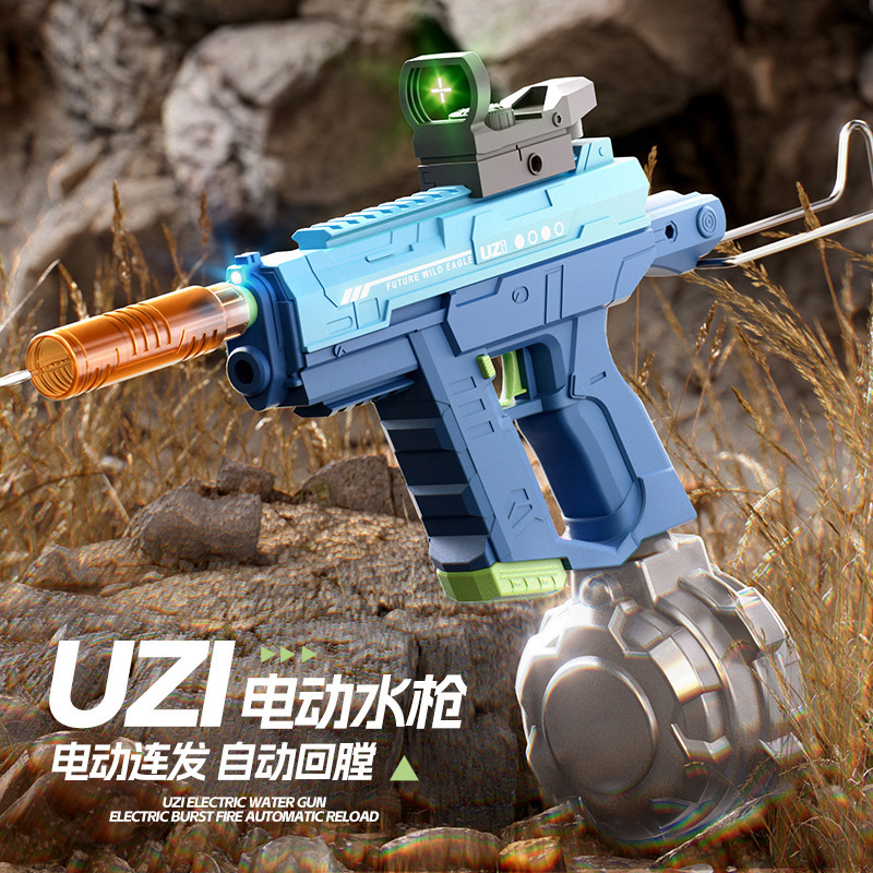 Pistola de agua transfronteriza eléctrica automática de absorción de agua UZI mano automática de doble modo con iluminación juguete de pistola de rociador de agua infantil