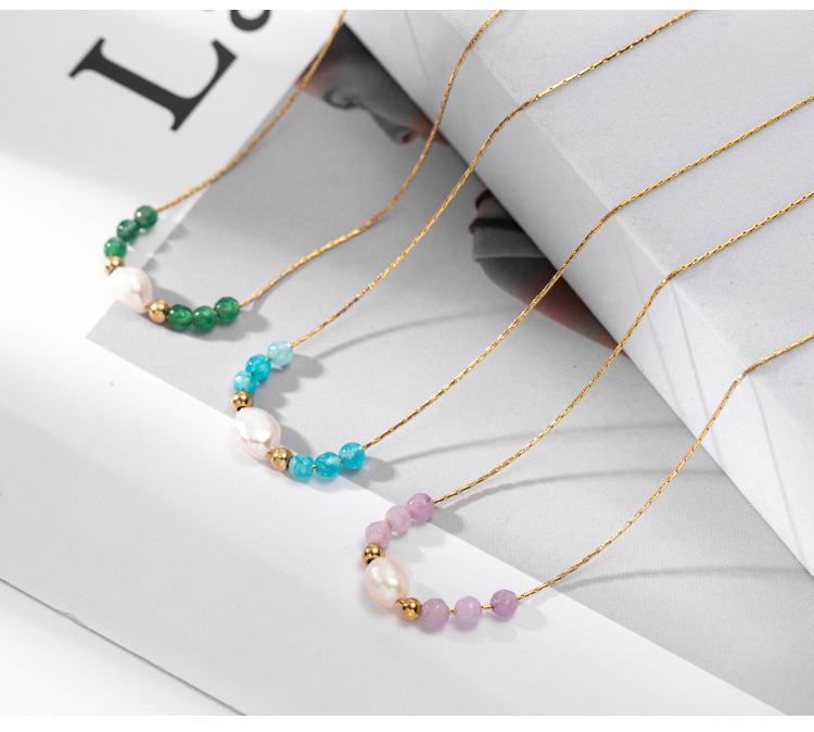 Fashion U Shape Titanium Steel Necklace Pearl Plating Stainless Steel Necklaces_colorza_2