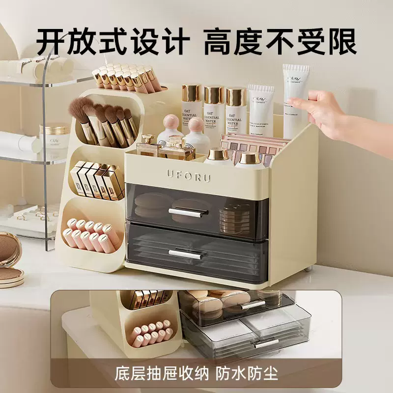化妆品桌面收纳盒家用梳妆台大容量笔筒化妆刷口红眼影粉扑置物架
