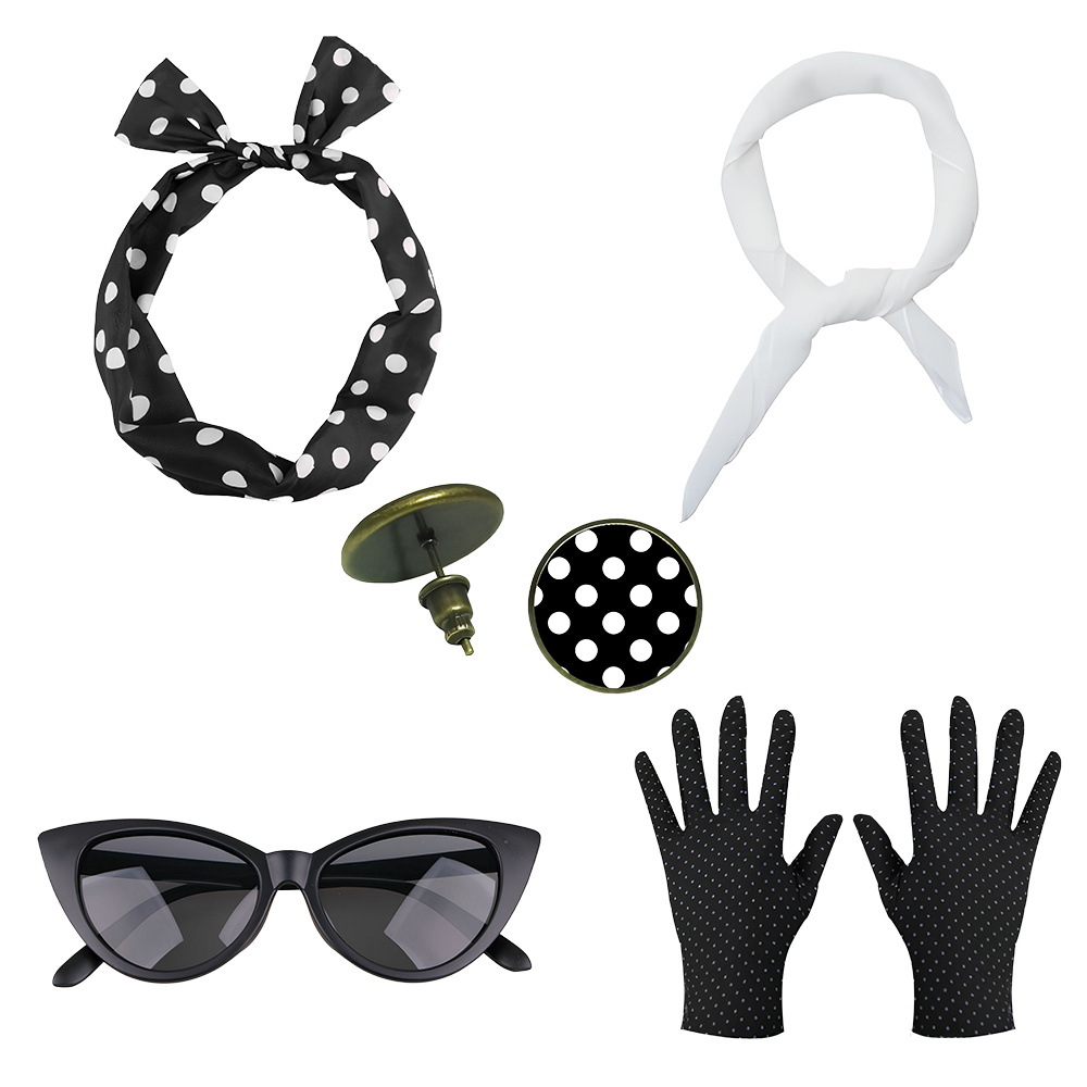 Decoración de baile retro de los años 1950 RPG punto de onda accesorios gafas aretes de pelo set collar