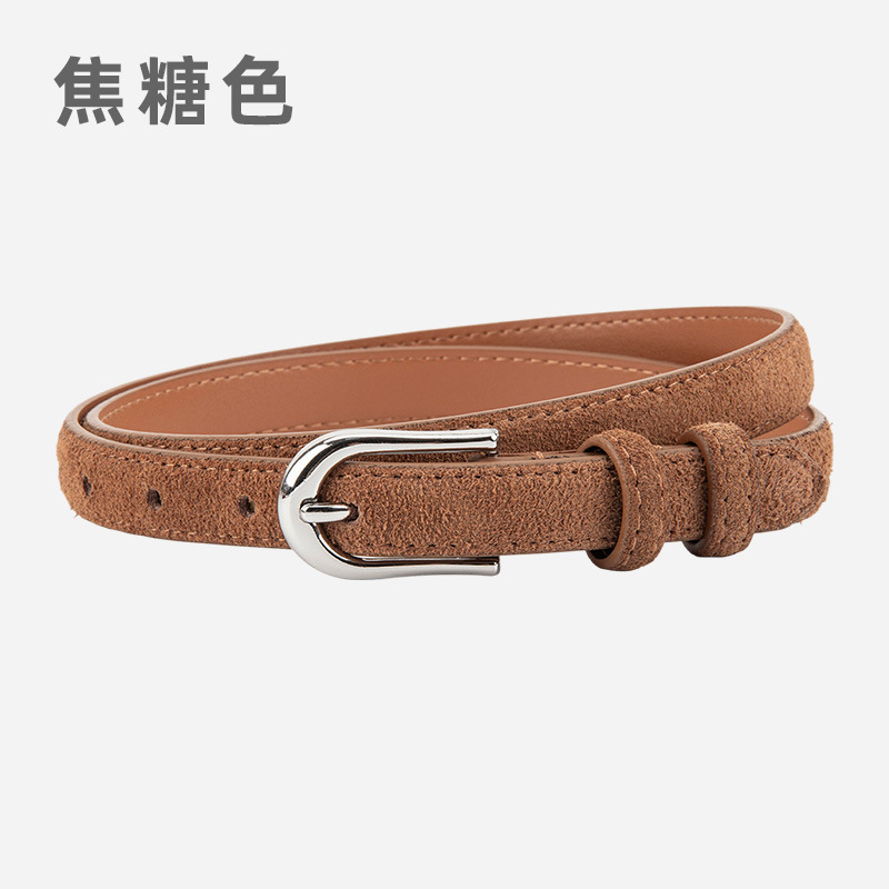 磨砂绒面真皮细款小皮带女士百搭复古风连衣裙配饰高级牛皮腰带女|undefined