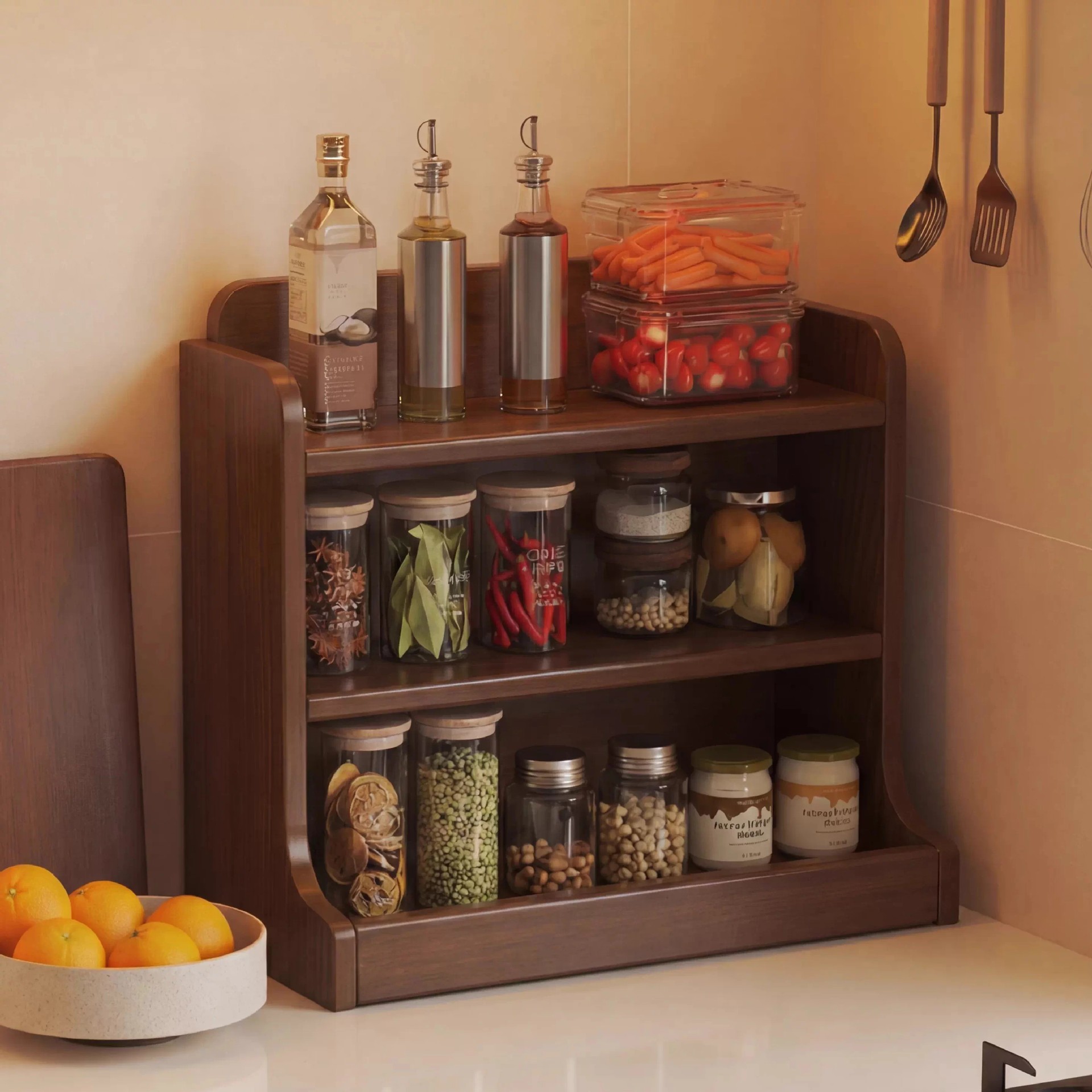 Tazas de madera sólida tazas de té cocina mesa de comedor multicapa condimento estante de almacenamiento estante de snack